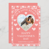 Peachy Pink Retro Hearts Valentine’s Gift Photo シーズンカード (正面/裏面)