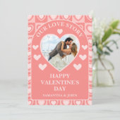 Peachy Pink Retro Hearts Valentine’s Gift Photo シーズンカード (スタンド正面)