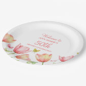 Peachy Watercolor Tulips Floral  ペーパープレート (アングル)