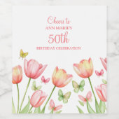 Peachy Watercolor Tulips Floral  ワインラベル (シングルラベル)