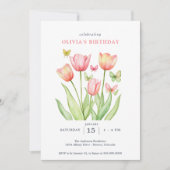 Peachy Watercolor Tulips Floral  招待状 (正面)