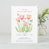 Peachy Watercolor Tulips Floral  招待状 (スタンド正面)