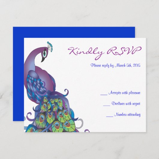 PEACOCKかわいらしテーマ結婚式RSVP返信カード 出欠カード (正面/裏面)