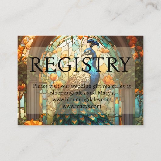 Peacockの結婚ギフト登録エンクロージャカード 名刺 (正面)