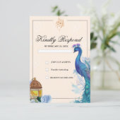 Peacockアラビ図解入りの、写真付きのムスリムRSVPカード 出欠カード (スタンド正面)