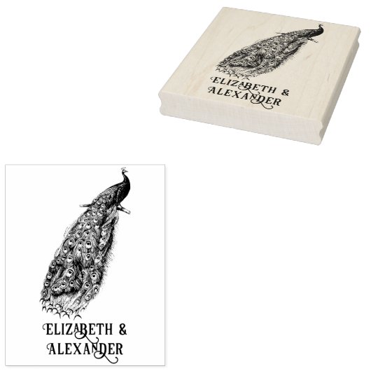 Peacockエレガント on a branchカップル名 ラバースタンプ (押印)