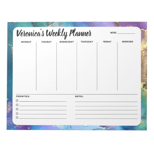 Peacock抽象芸術ウィークリータスク一覧メモ帳プランナー ノートパッド (正面)