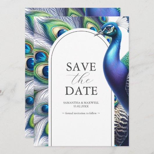 Peacock日付のお知らせ結婚を保存 セーブザデート (正面/裏面)