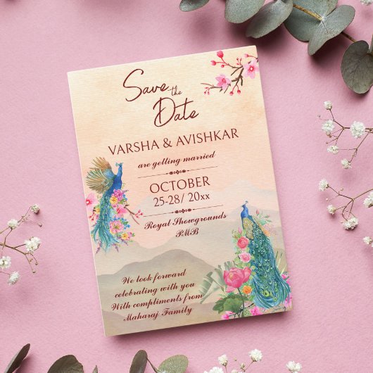 Peacock日付のテンプレート招待を保存 招待状