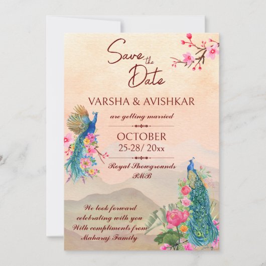 Peacock日付のテンプレート招待を保存 招待状 (正面)