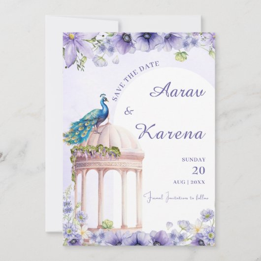 Peacock日付を保存インディアン日付カードを保存 招待状 (正面)