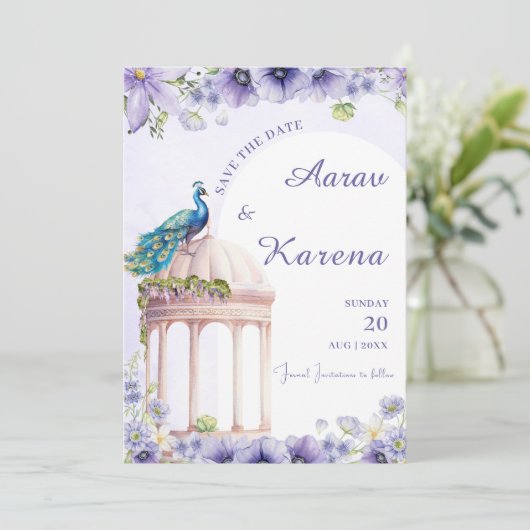 Peacock日付を保存インディアン日付カードを保存 招待状 (スタンド正面)