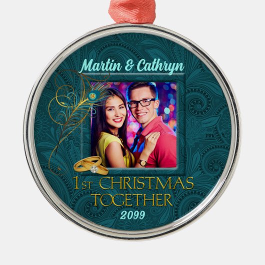 Peacock 1stクリスマスティール（緑がかった色）（写真あり） メタルオーナメント (正面)