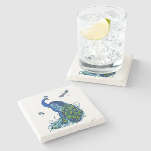 Peacock and Dragonfly Design Set ストーンコースター (横)