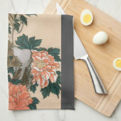 Peacock and Peonies by広重日本の Art キッチンタオル (四つ折り)