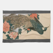 Peacock and Peonies by広重日本の Art キッチンタオル (横)