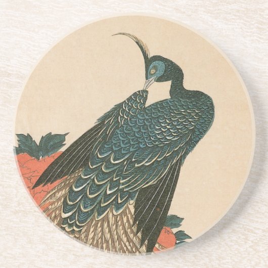 Peacock and Peonies by広重日本の Art コースター (正面)