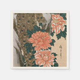 Peacock and Peonies by広重日本の Art スタンダードカクテルナプキン