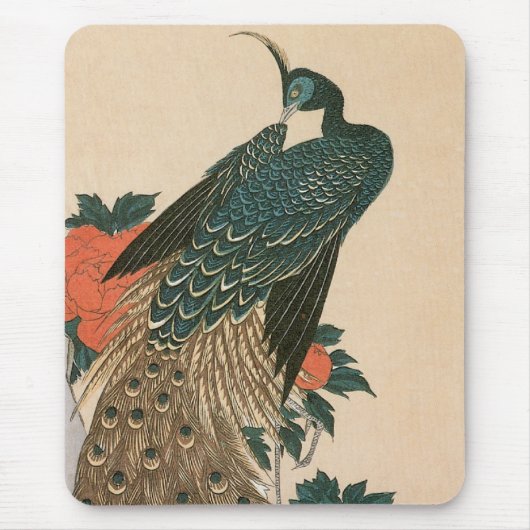 Peacock and Peonies by広重日本の Art マウスパッド (正面)