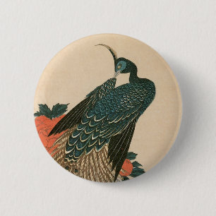 Peacock and Peonies by広重日本の Art 缶バッジ