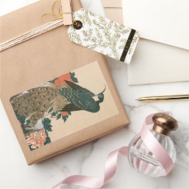 Peacock and Peonies by広重日本の Art 長方形シール