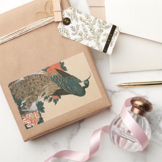 Peacock and Peonies by広重日本の Art 長方形シール (ギフト)
