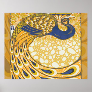 Peacock Antique Vintage Colorful ポスター