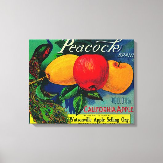 Peacock Apple Crate LabelWatsonville, CA キャンバスプリント (正面)