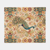 Peacock Art Morris Style フリースブランケット (正面(横))