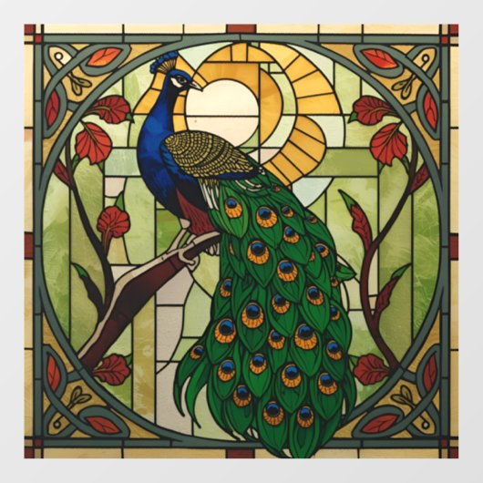 Peacock Art Nouveau Stained Glass Window Cling  ウィンドウサイン (シート)