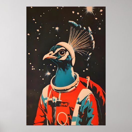 Peacock Astronaut Poster, Peacock Retro Print ポスター (正面)