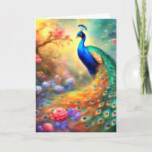 Peacock Bird 100 with flowers カード (正面)