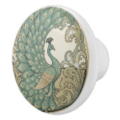Peacock Bird Sage Green & Gold Art Deco Nouveau セラミックノブ (右)