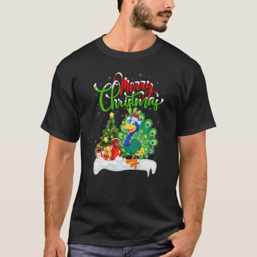 Peacock Bird  Xmas Decorations Santa Peacock Chris Tシャツ (正面)