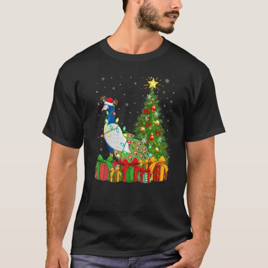 Peacock Bird  Xmas Holiday Santa Peacock Christmas Tシャツ (正面)