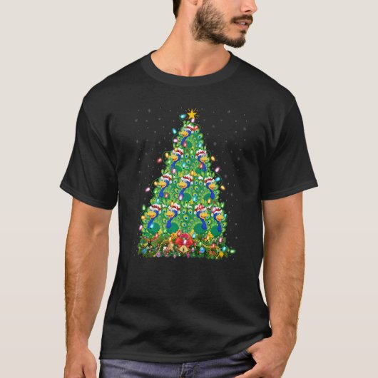 Peacock Bird  Xmas Lights Santa Peacock Christmas  Tシャツ (正面)