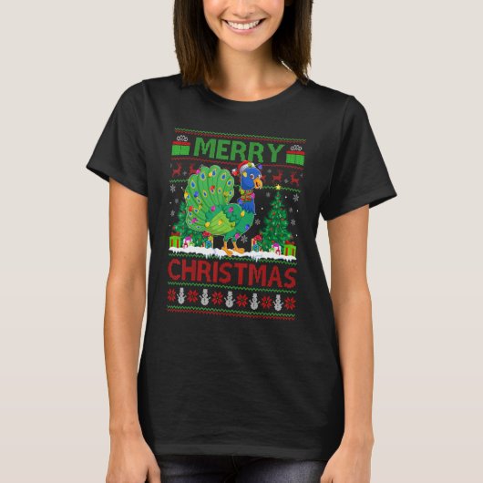 Peacock Bird   Xmas Tree Ugly Santa Peacock Christ Tシャツ (正面)