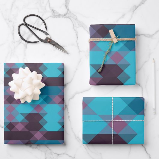 peacock blue, purple, topaz blue and thunder ラッピングペーパーシート (正面)