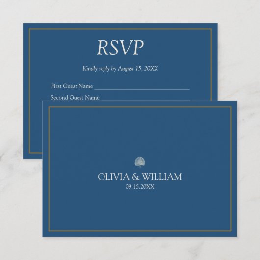 Peacock Blue Tropical Peacock Palm Wedding RSVP (正面/裏面)