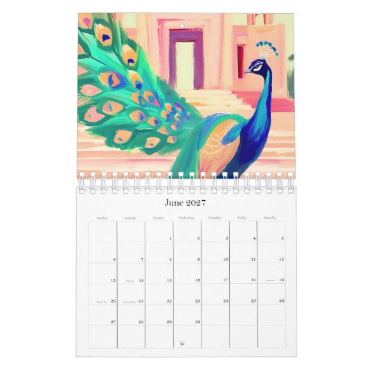 peacock calendar カレンダー (6月 2027)