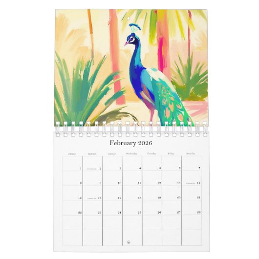 peacock calendar カレンダー (2月 2026)