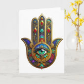 Peacock Color Flower Petals Hamsa Green Third Eye カード (黄色い花)