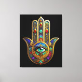 Peacock Color Flower Petals Hamsa Green Third Eye キャンバスプリント (正面)