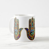 Peacock Color Flower Petals Hamsa Green Third Eye コーヒーマグカップ (正面左)