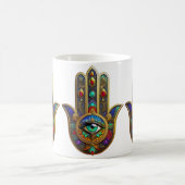 Peacock Color Flower Petals Hamsa Green Third Eye コーヒーマグカップ (中央)