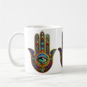 Peacock Color Flower Petals Hamsa Green Third Eye コーヒーマグカップ (左)
