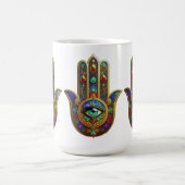 Peacock Color Flower Petals Hamsa Green Third Eye コーヒーマグカップ (中央)