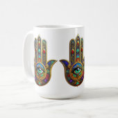 Peacock Color Flower Petals Hamsa Green Third Eye コーヒーマグカップ (正面左)