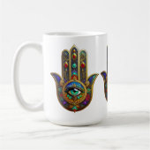 Peacock Color Flower Petals Hamsa Green Third Eye コーヒーマグカップ (左)