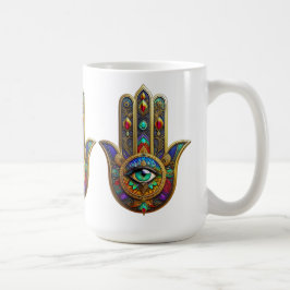 Peacock Color Flower Petals Hamsa Green Third Eye コーヒーマグカップ